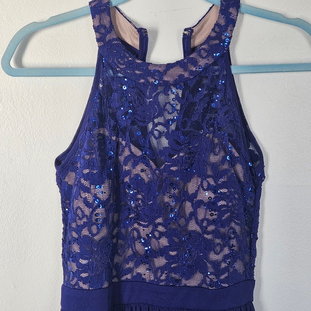 Royal Blue Lace Sequin Halter Neck Fit‎ Flare Dress Party Occasion size 3/4 - Picture 4 of 13
